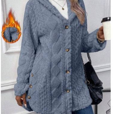 European And American Hooded Solid Color Cardigan Button Long Sleeve Coat - ALL-IN-ONE GENSTORE & SERVICES