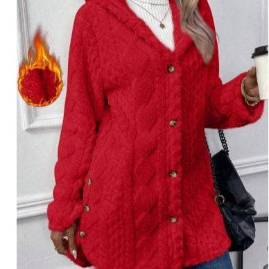 European And American Hooded Solid Color Cardigan Button Long Sleeve Coat - ALL-IN-ONE GENSTORE & SERVICES