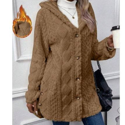European And American Hooded Solid Color Cardigan Button Long Sleeve Coat - ALL-IN-ONE GENSTORE & SERVICES
