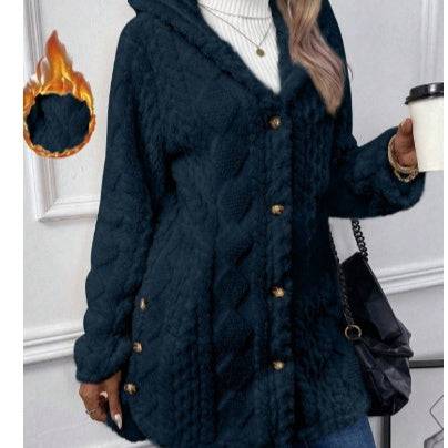 European And American Hooded Solid Color Cardigan Button Long Sleeve Coat - ALL-IN-ONE GENSTORE & SERVICES