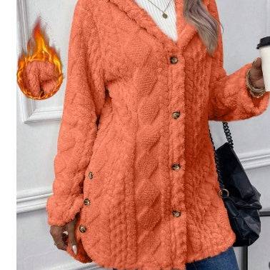 Cardigan à capuche de couleur unie européen et américain, manteau à manches longues boutonné