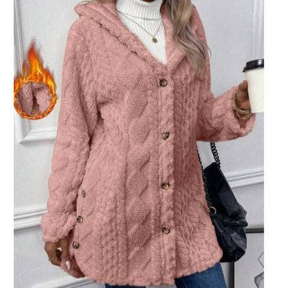 European And American Hooded Solid Color Cardigan Button Long Sleeve Coat - ALL-IN-ONE GENSTORE & SERVICES