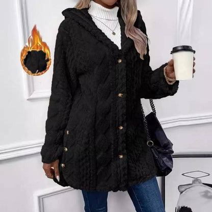 European And American Hooded Solid Color Cardigan Button Long Sleeve Coat - ALL-IN-ONE GENSTORE & SERVICES
