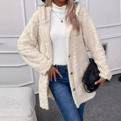 European And American Hooded Solid Color Cardigan Button Long Sleeve Coat - ALL-IN-ONE GENSTORE & SERVICES