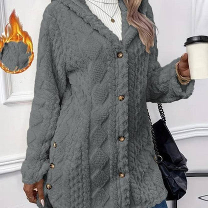 European And American Hooded Solid Color Cardigan Button Long Sleeve Coat - ALL-IN-ONE GENSTORE & SERVICES