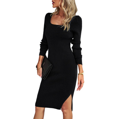 Women's Fashion Temperament Square Collar Woolen Dress - ALL-IN-ONE GENSTORE & SERVICES