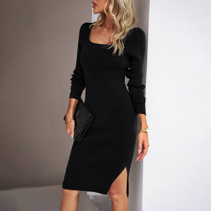 Women's Fashion Temperament Square Collar Woolen Dress - ALL-IN-ONE GENSTORE & SERVICES