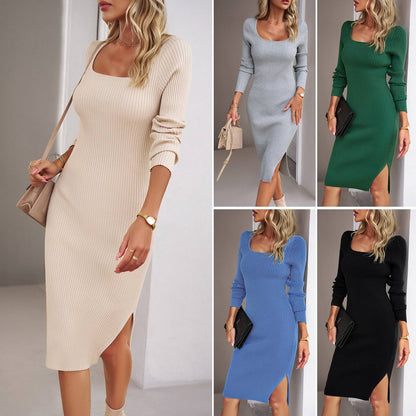 Women's Fashion Temperament Square Collar Woolen Dress - ALL-IN-ONE GENSTORE & SERVICES