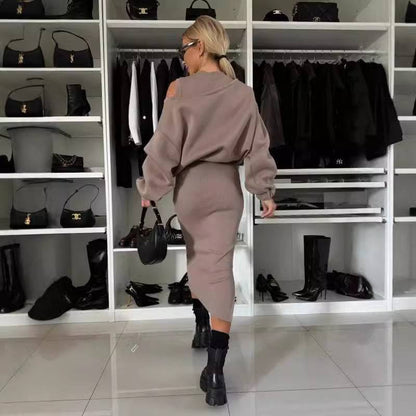 Off-neck Batwing Sleeve Short Sweater Vest Long Skirt Suit - ALL-IN-ONE GENSTORE & SERVICES