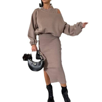Off-neck Batwing Sleeve Short Sweater Vest Long Skirt Suit - ALL-IN-ONE GENSTORE & SERVICES