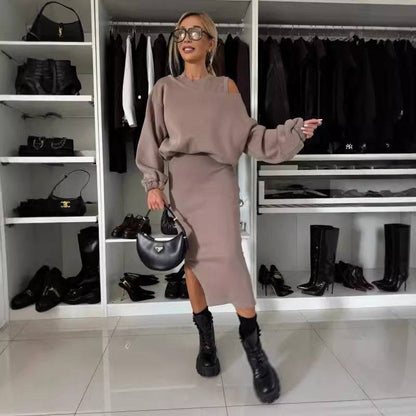 Off-neck Batwing Sleeve Short Sweater Vest Long Skirt Suit - ALL-IN-ONE GENSTORE & SERVICES