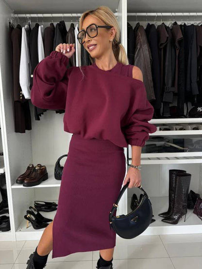 Off-neck Batwing Sleeve Short Sweater Vest Long Skirt Suit - ALL-IN-ONE GENSTORE & SERVICES