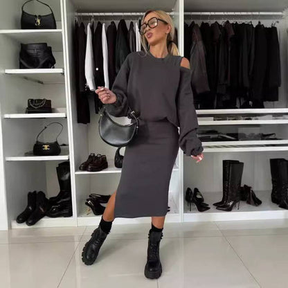 Off-neck Batwing Sleeve Short Sweater Vest Long Skirt Suit - ALL-IN-ONE GENSTORE & SERVICES