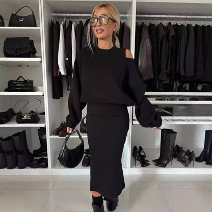 Off-neck Batwing Sleeve Short Sweater Vest Long Skirt Suit - ALL-IN-ONE GENSTORE & SERVICES