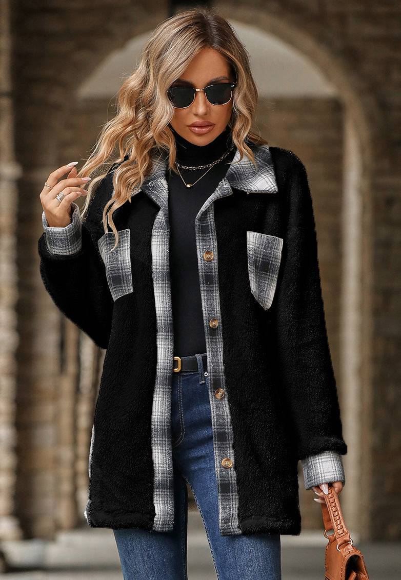 Plaid Woolen Coat Fashion Lapel Single-breasted Mid-length Coat Women's Clothing