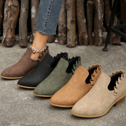 Flat Chunky Heel Fashion Shoes Women's Solid Color Pointed Martin Boots - ALL-IN-ONE GENSTORE & SERVICES