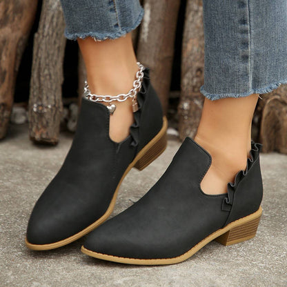 Flat Chunky Heel Fashion Shoes Women's Solid Color Pointed Martin Boots - ALL-IN-ONE GENSTORE & SERVICES