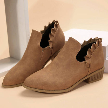 Flat Chunky Heel Fashion Shoes Women's Solid Color Pointed Martin Boots - ALL-IN-ONE GENSTORE & SERVICES