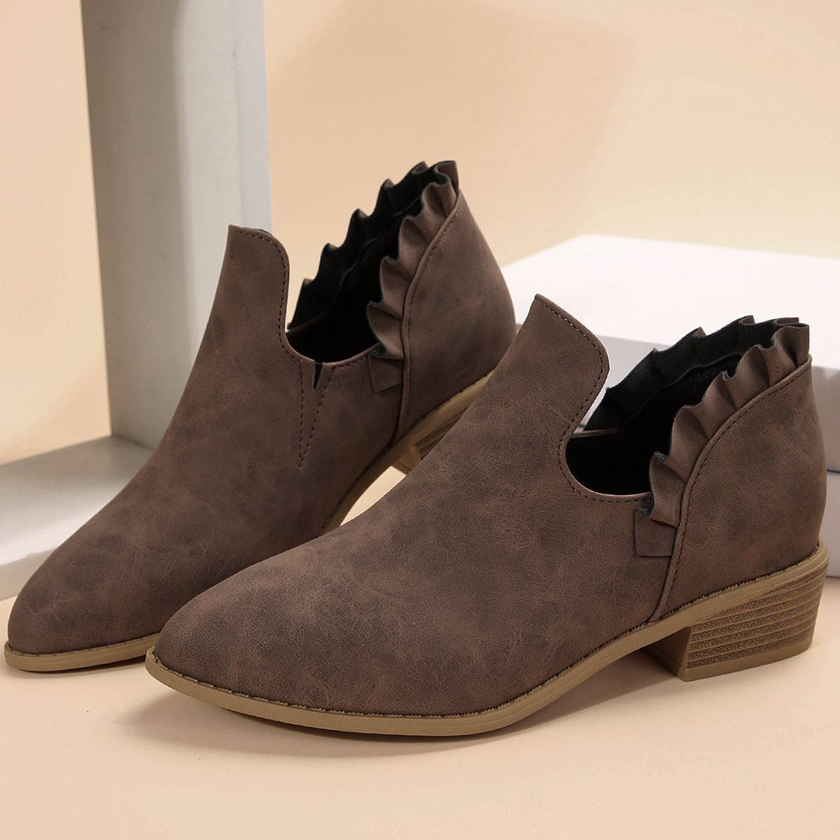 Flat Chunky Heel Fashion Shoes Women's Solid Color Pointed Martin Boots