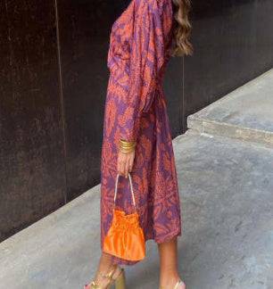 Summer Nine-quarter Sleeve V-neck Painted Dress - ALL-IN-ONE GENSTORE & SERVICES