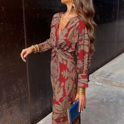 Summer Nine-quarter Sleeve V-neck Painted Dress - ALL-IN-ONE GENSTORE & SERVICES