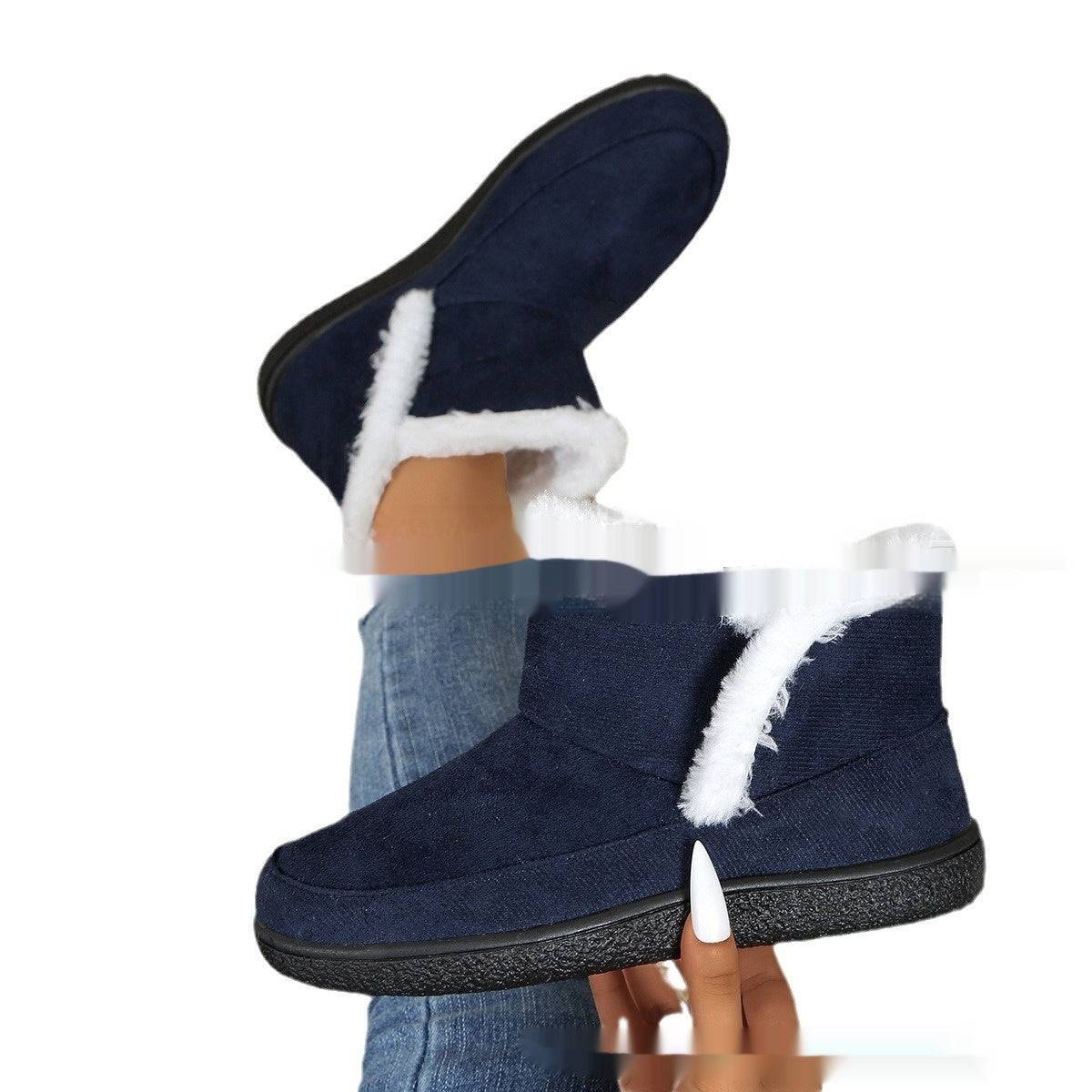 Insulated Cotton-padded Shoes Large Size Flat Bottom Solid Color Fleece Lined Padded Warm Keeping - ALL-IN-ONE GENSTORE & SERVICES