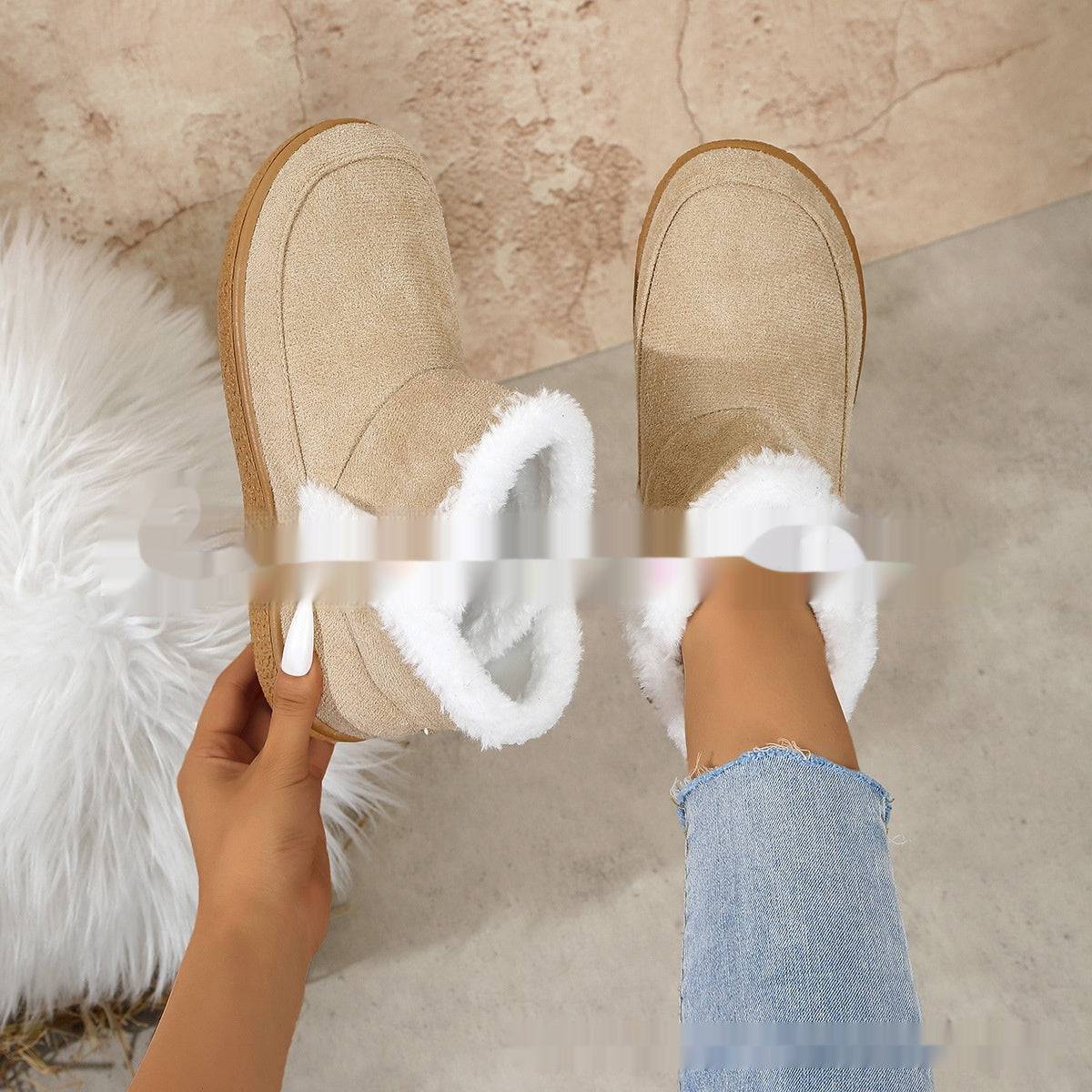 Insulated Cotton-padded Shoes Large Size Flat Bottom Solid Color Fleece Lined Padded Warm Keeping - ALL-IN-ONE GENSTORE & SERVICES