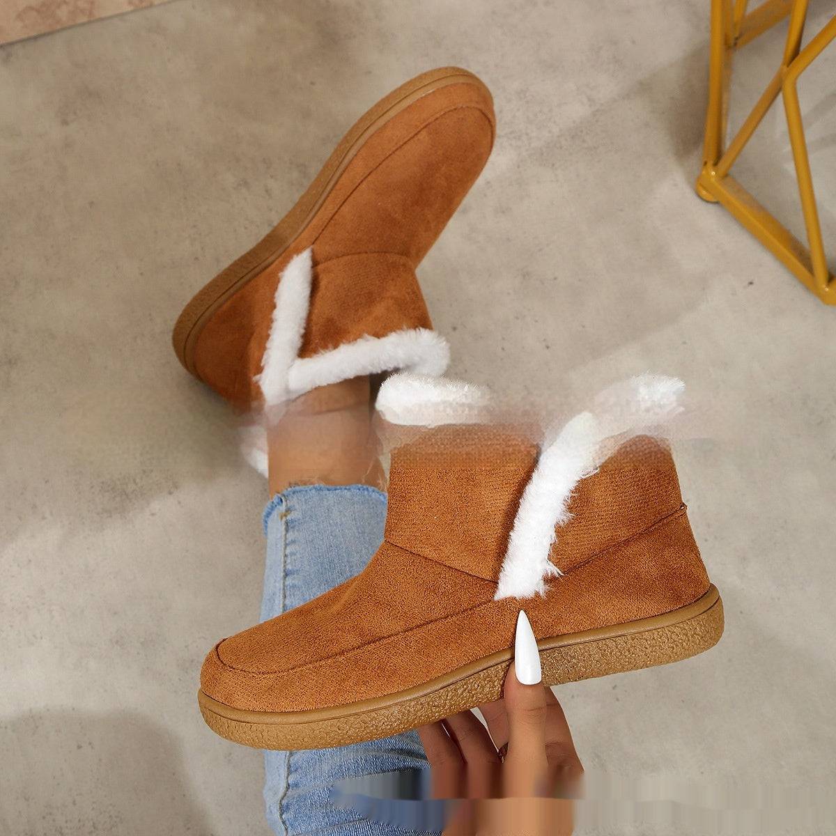Insulated Cotton-padded Shoes Large Size Flat Bottom Solid Color Fleece Lined Padded Warm Keeping - ALL-IN-ONE GENSTORE & SERVICES