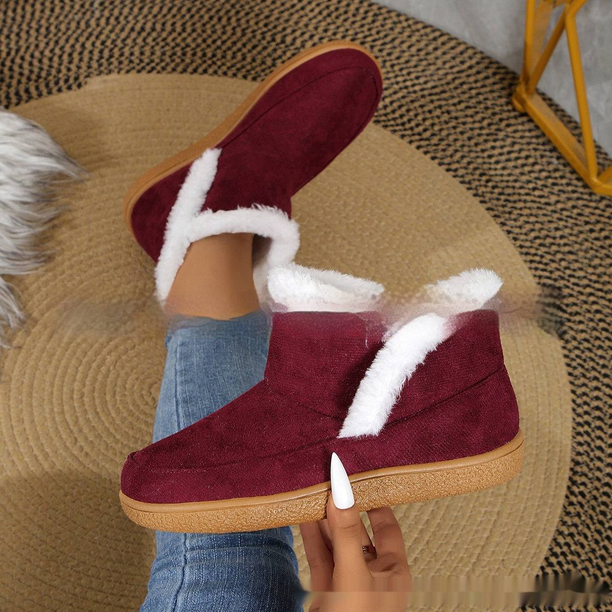 Insulated Cotton-padded Shoes Large Size Flat Bottom Solid Color Fleece Lined Padded Warm Keeping - ALL-IN-ONE GENSTORE & SERVICES