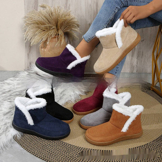 Insulated Cotton-padded Shoes Large Size Flat Bottom Solid Color Fleece Lined Padded Warm Keeping - ALL-IN-ONE GENSTORE & SERVICES