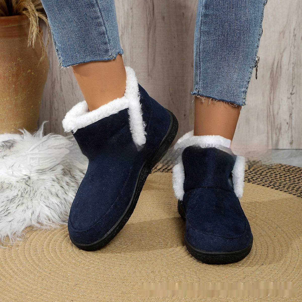 Insulated Cotton-padded Shoes Large Size Flat Bottom Solid Color Fleece Lined Padded Warm Keeping - ALL-IN-ONE GENSTORE & SERVICES