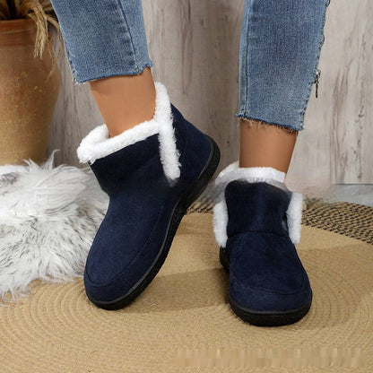 Insulated Cotton-padded Shoes Large Size Flat Bottom Solid Color Fleece Lined Padded Warm Keeping - ALL-IN-ONE GENSTORE & SERVICES