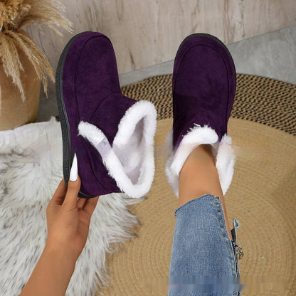 Insulated Cotton-padded Shoes Large Size Flat Bottom Solid Color Fleece Lined Padded Warm Keeping - ALL-IN-ONE GENSTORE & SERVICES