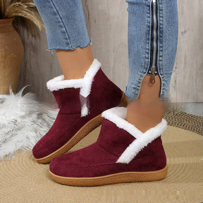 Insulated Cotton-padded Shoes Large Size Flat Bottom Solid Color Fleece Lined Padded Warm Keeping - ALL-IN-ONE GENSTORE & SERVICES