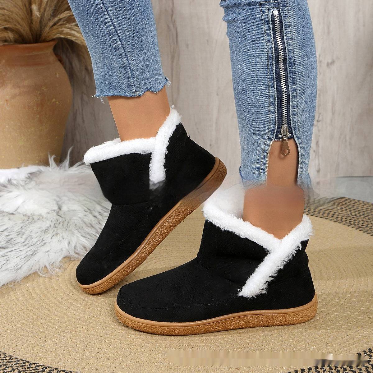 Insulated Cotton-padded Shoes Large Size Flat Bottom Solid Color Fleece Lined Padded Warm Keeping - ALL-IN-ONE GENSTORE & SERVICES