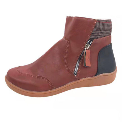 Leather Stitching Flat Bottom Martin Boots With Zipper Plus Size - ALL-IN-ONE GENSTORE & SERVICES