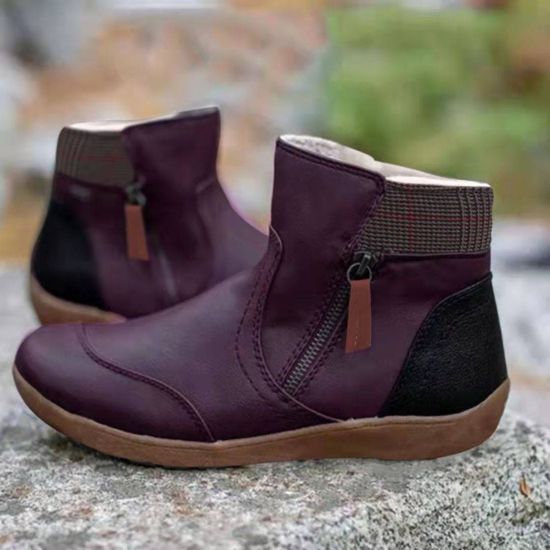 Bottes Martin à semelle plate avec coutures en cuir et fermeture éclair, grande taille