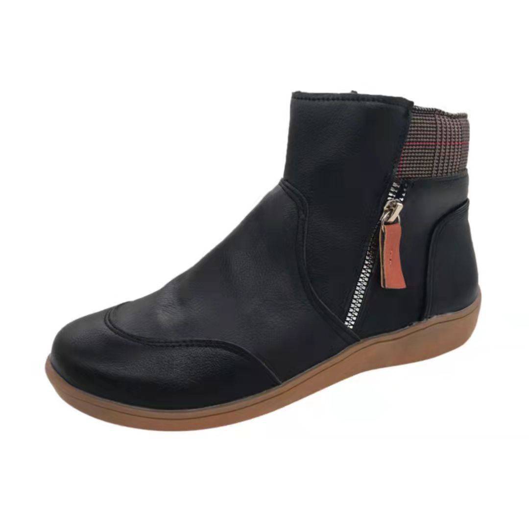 Bottes Martin à semelle plate avec coutures en cuir et fermeture éclair, grande taille