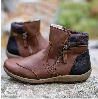 Leather Stitching Flat Bottom Martin Boots With Zipper Plus Size - ALL-IN-ONE GENSTORE & SERVICES