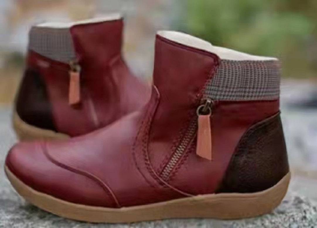 Bottes Martin à semelle plate avec coutures en cuir et fermeture éclair, grande taille