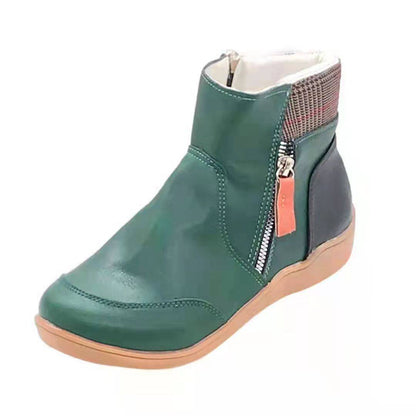 Leather Stitching Flat Bottom Martin Boots With Zipper Plus Size - ALL-IN-ONE GENSTORE & SERVICES