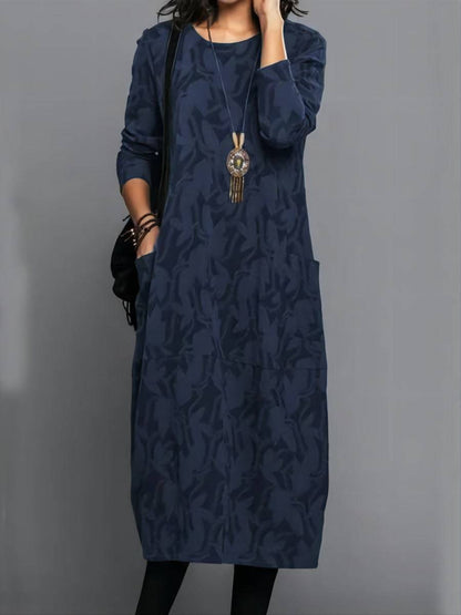 Retro Crew Neck Mid-waist Sleeve Knitted Mid-length A- Line Dress - ALL-IN-ONE GENSTORE & SERVICES
