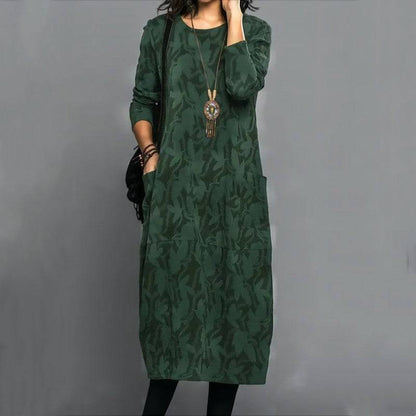 Retro Crew Neck Mid-waist Sleeve Knitted Mid-length A- Line Dress - ALL-IN-ONE GENSTORE & SERVICES