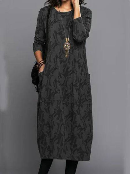 Retro Crew Neck Mid-waist Sleeve Knitted Mid-length A- Line Dress - ALL-IN-ONE GENSTORE & SERVICES