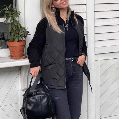 Stand Collar Cotton Jacket With Pockets Fashion Knitted Stitching Zipper Coat Winter Warm Tops For Women - ALL-IN-ONE GENSTORE & SERVICES