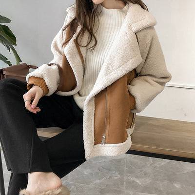 Suede Jacket Women Short Lamb Velvet Motorcycle Jacket - ALL-IN-ONE GENSTORE & SERVICES