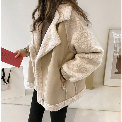 Suede Jacket Women Short Lamb Velvet Motorcycle Jacket - ALL-IN-ONE GENSTORE & SERVICES