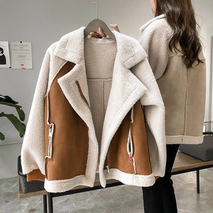 Suede Jacket Women Short Lamb Velvet Motorcycle Jacket - ALL-IN-ONE GENSTORE & SERVICES