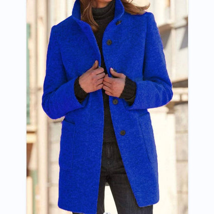 Fashion Stand Collar Woolen Coat With Pockets Fall Winter Casual Button Outwear For Women Clothing - ALL-IN-ONE GENSTORE & SERVICES
