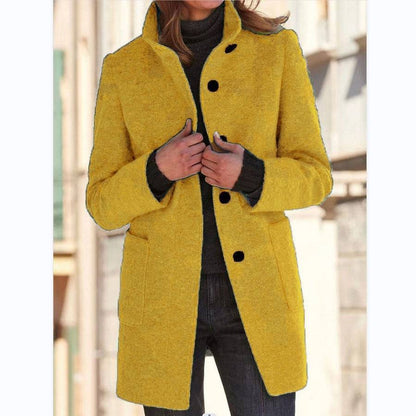 Fashion Stand Collar Woolen Coat With Pockets Fall Winter Casual Button Outwear For Women Clothing - ALL-IN-ONE GENSTORE & SERVICES